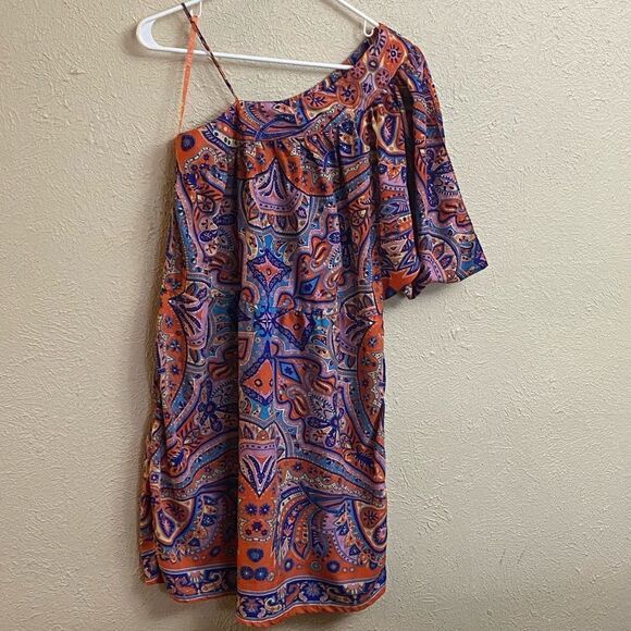 Angie M Midi Mixed Print Dress Paisley Orange Yellow Purple - Picture 2 of 8